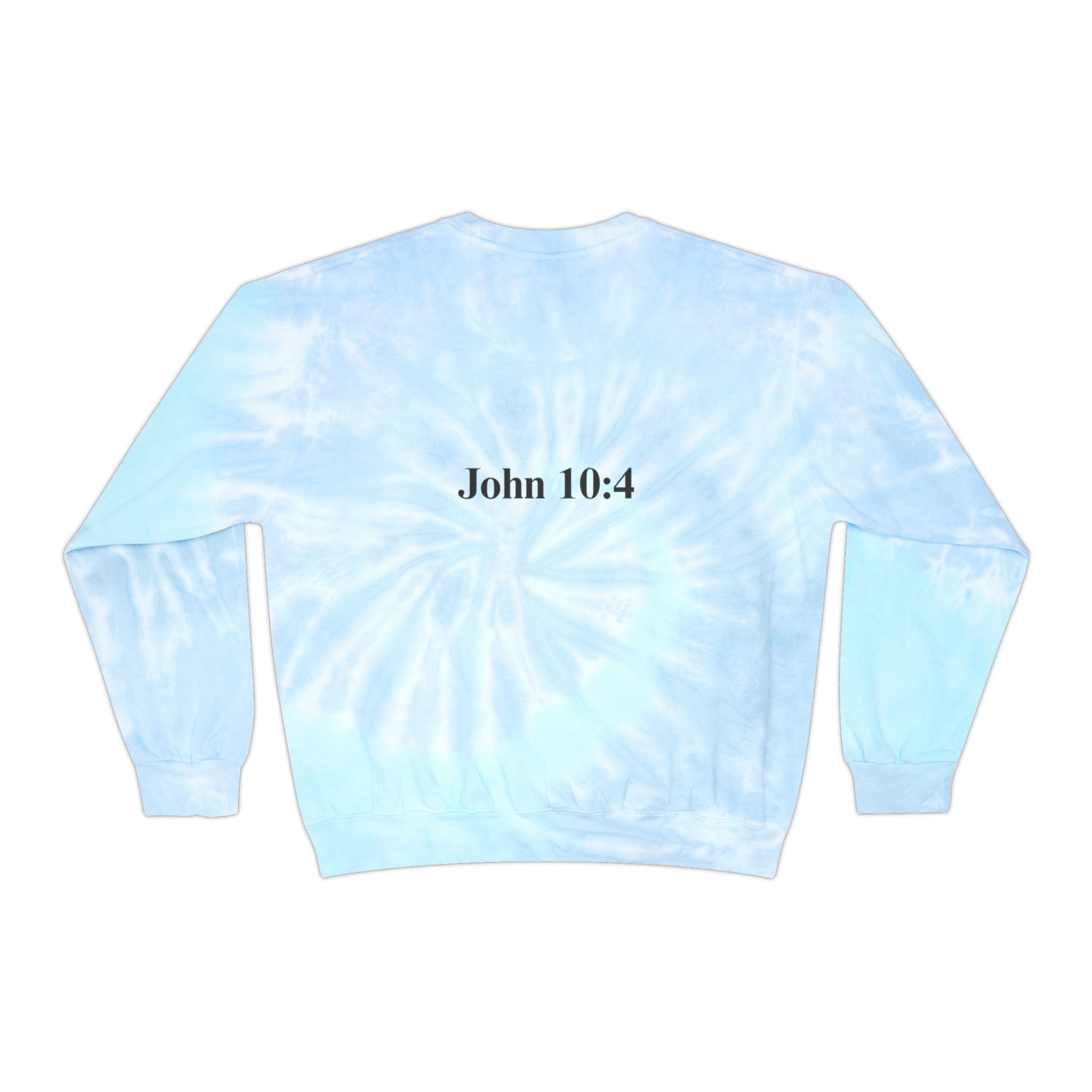 Tie-Dye Sweatshirt — "My Sheep Know My Voice" Christian Crewneck (John 10:4)