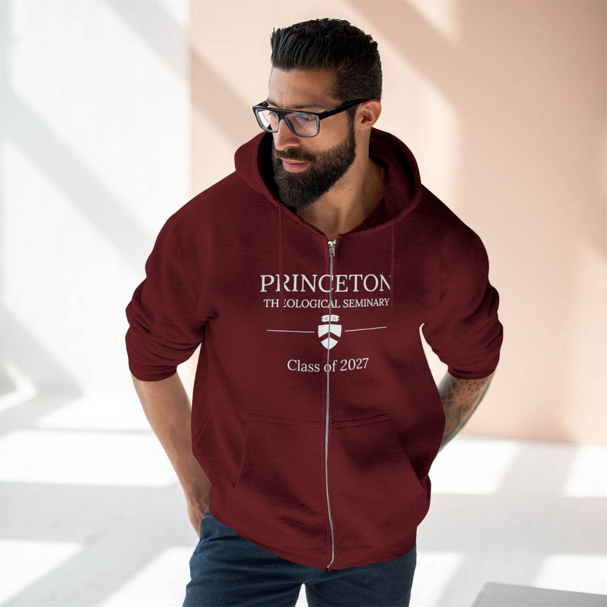 Princeton Theological Seminary Class of 2027 Zip Hoodie — Campus Chapel Illustration
