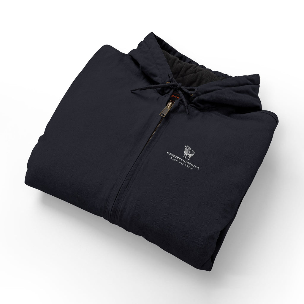 Duck Cloth Hooded Work Jacket - Embroidered Logo Heavy-Duty Workwear