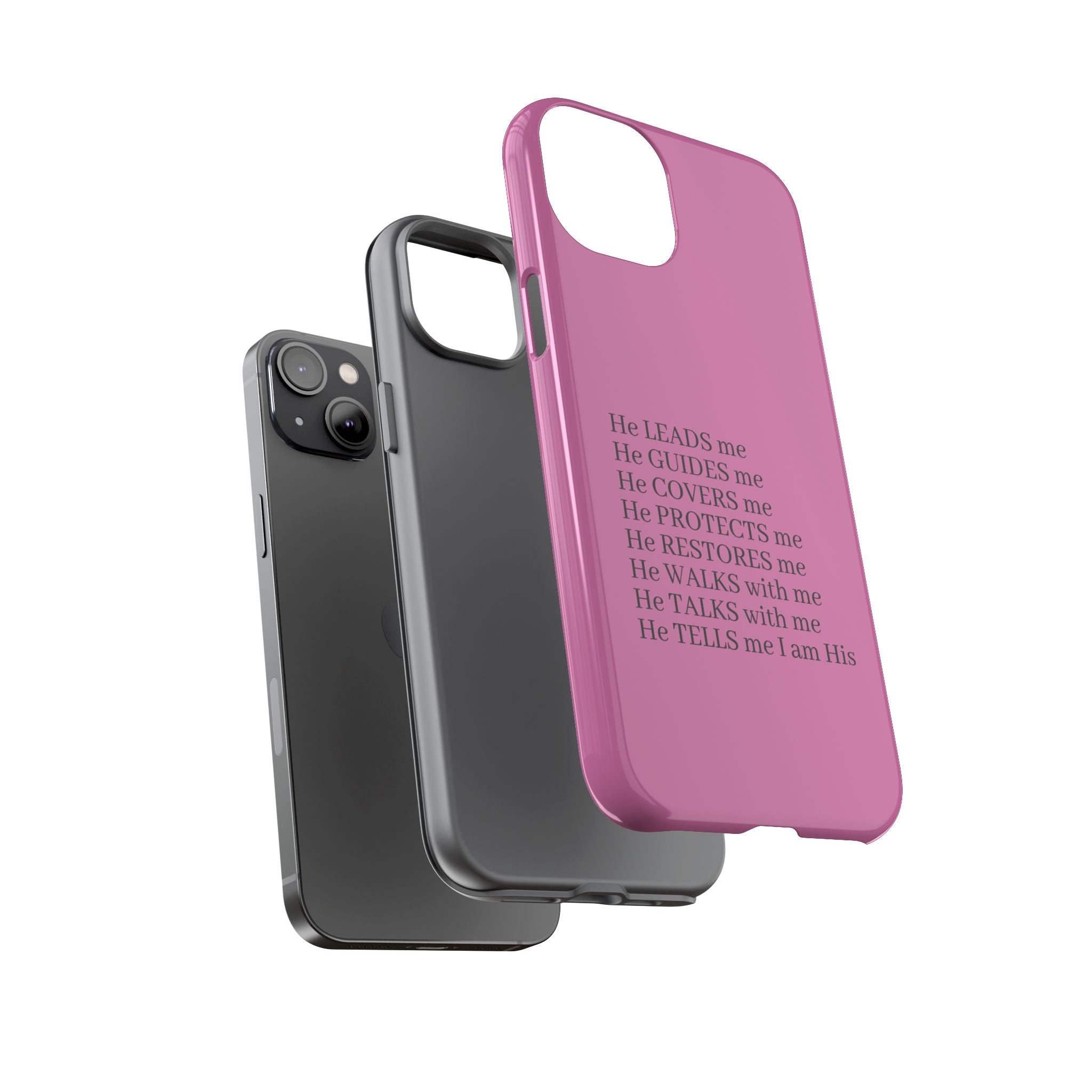Pink Christian Faith iPhone Case — "He Leads Me" Inspirational Phone Cover