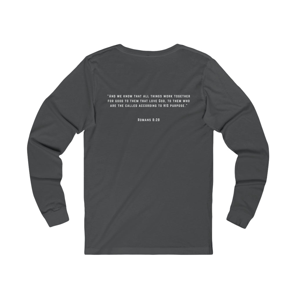 Long Sleeve Tee — 'Romans 8:28' Inspirational Christian Bible Verse Shirt