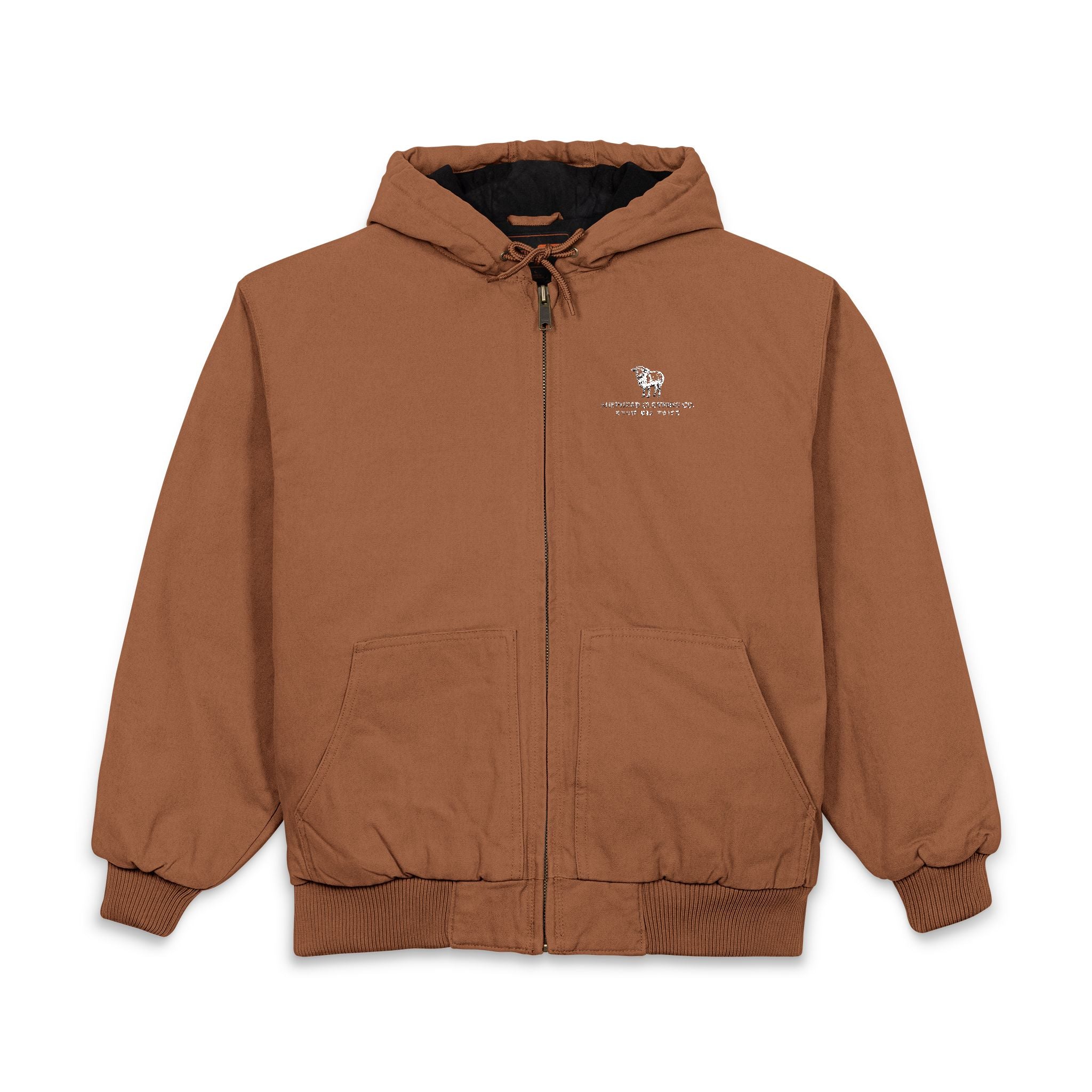 Duck Cloth Hooded Work Jacket - Embroidered Logo Heavy-Duty Workwear