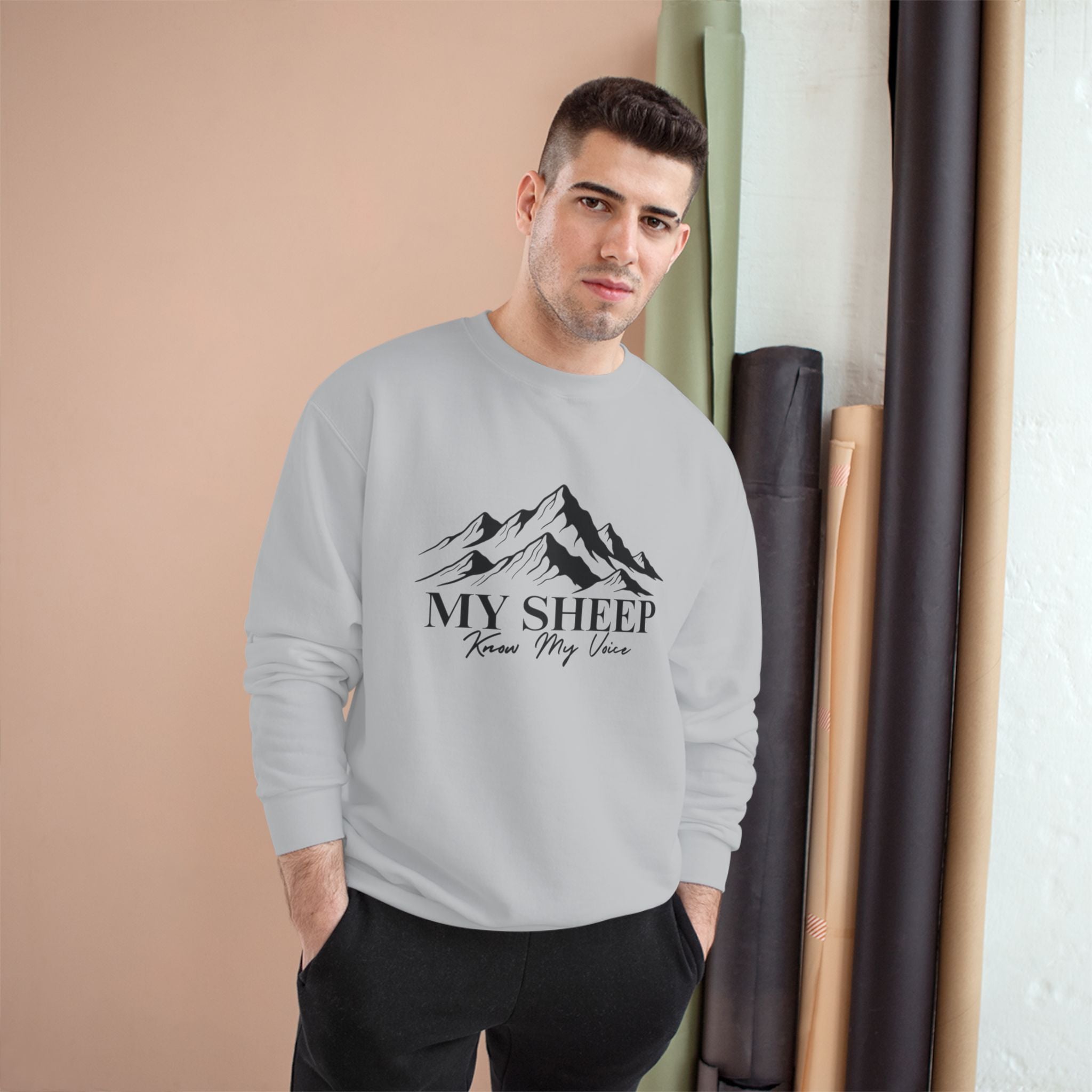My Sheep Sweatshirt — Christian Mountain Crewneck (John 10:4)