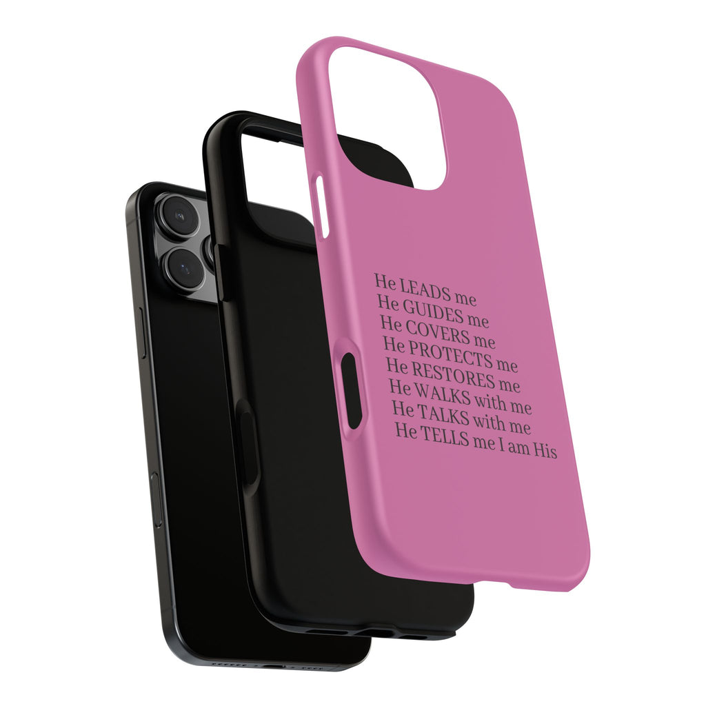 Pink Christian Faith iPhone Case — "He Leads Me" Inspirational Phone Cover