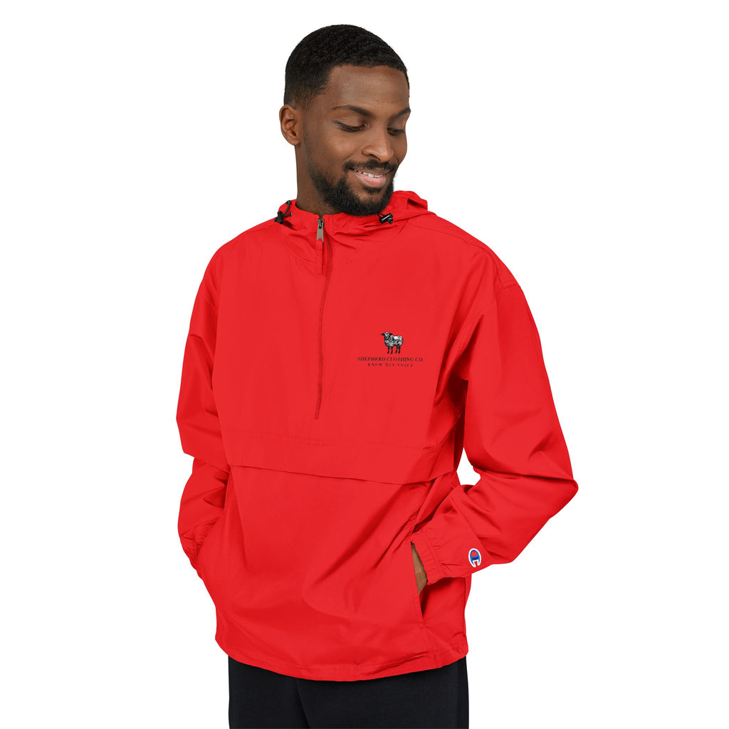 Packable Anorak Jacket — Light Blue Sheep Logo Windbreaker