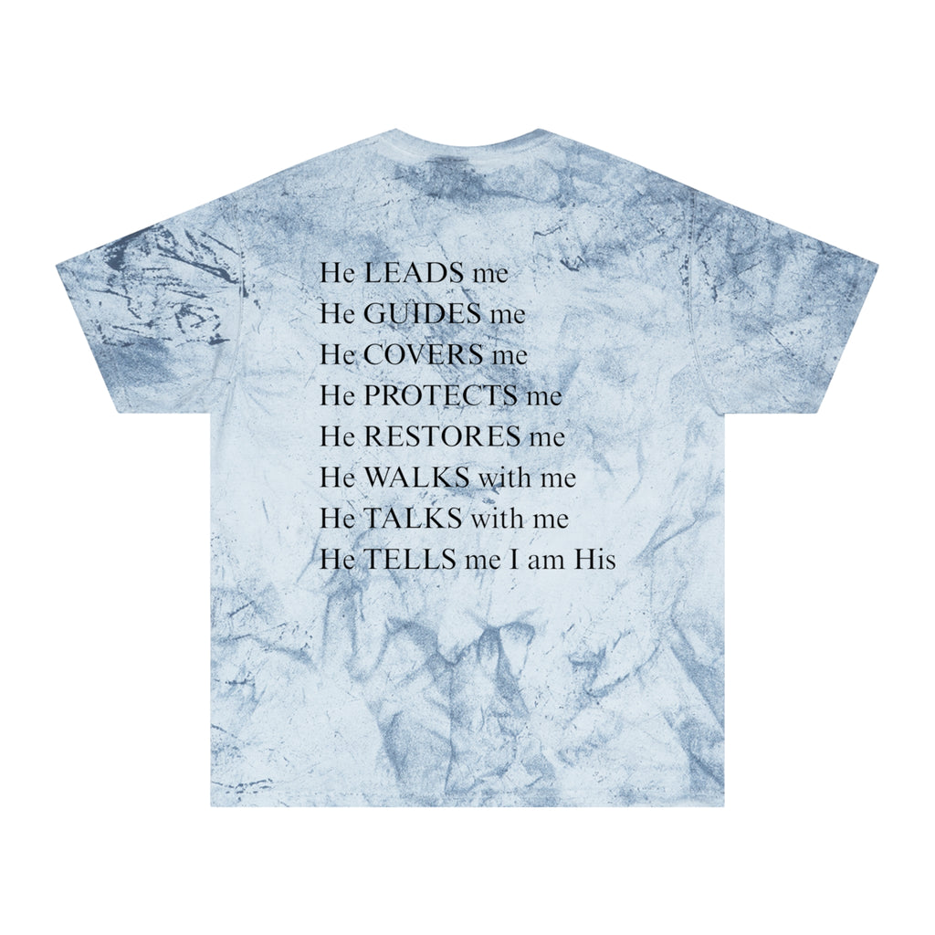 Christian Faith Tee — 'He Leads Me, He Guides Me' Tie-Dye T‑Shirt