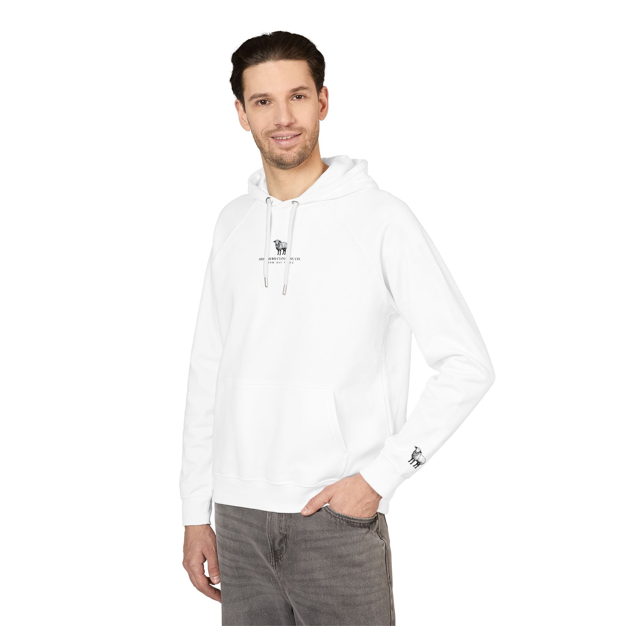 Embroidered Minimalist Sheep Hoodie — Eco Raglan Pullover
