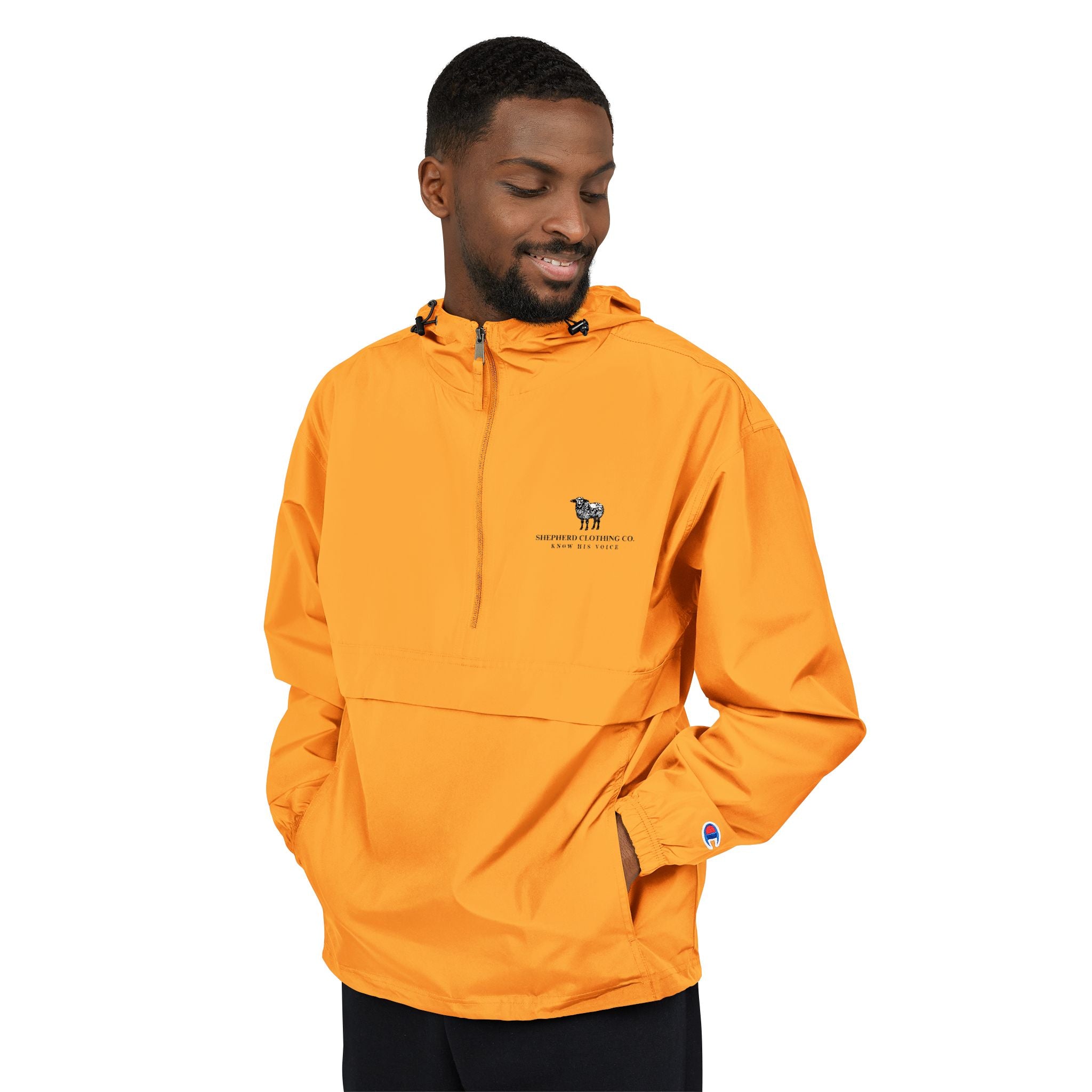 Packable Anorak Jacket — Light Blue Sheep Logo Windbreaker