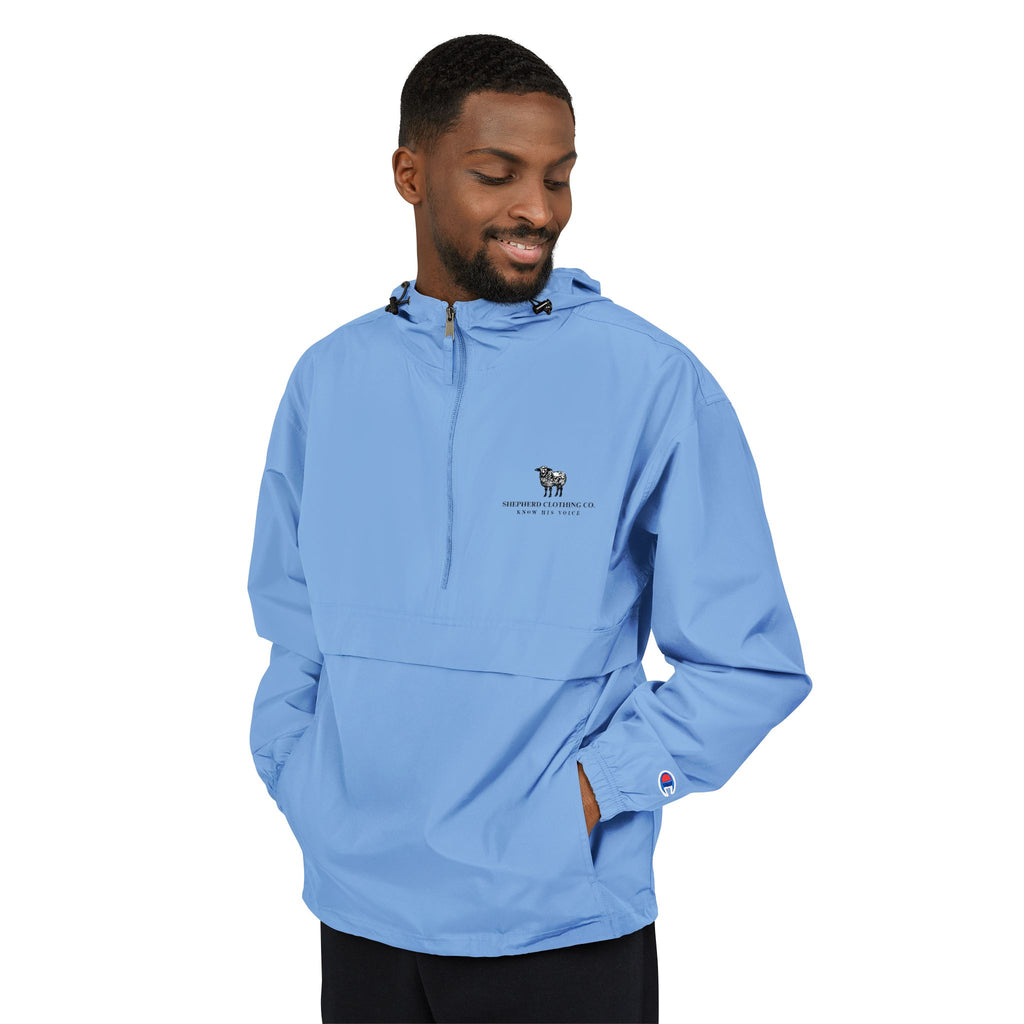 Packable Anorak Jacket — Light Blue Sheep Logo Windbreaker